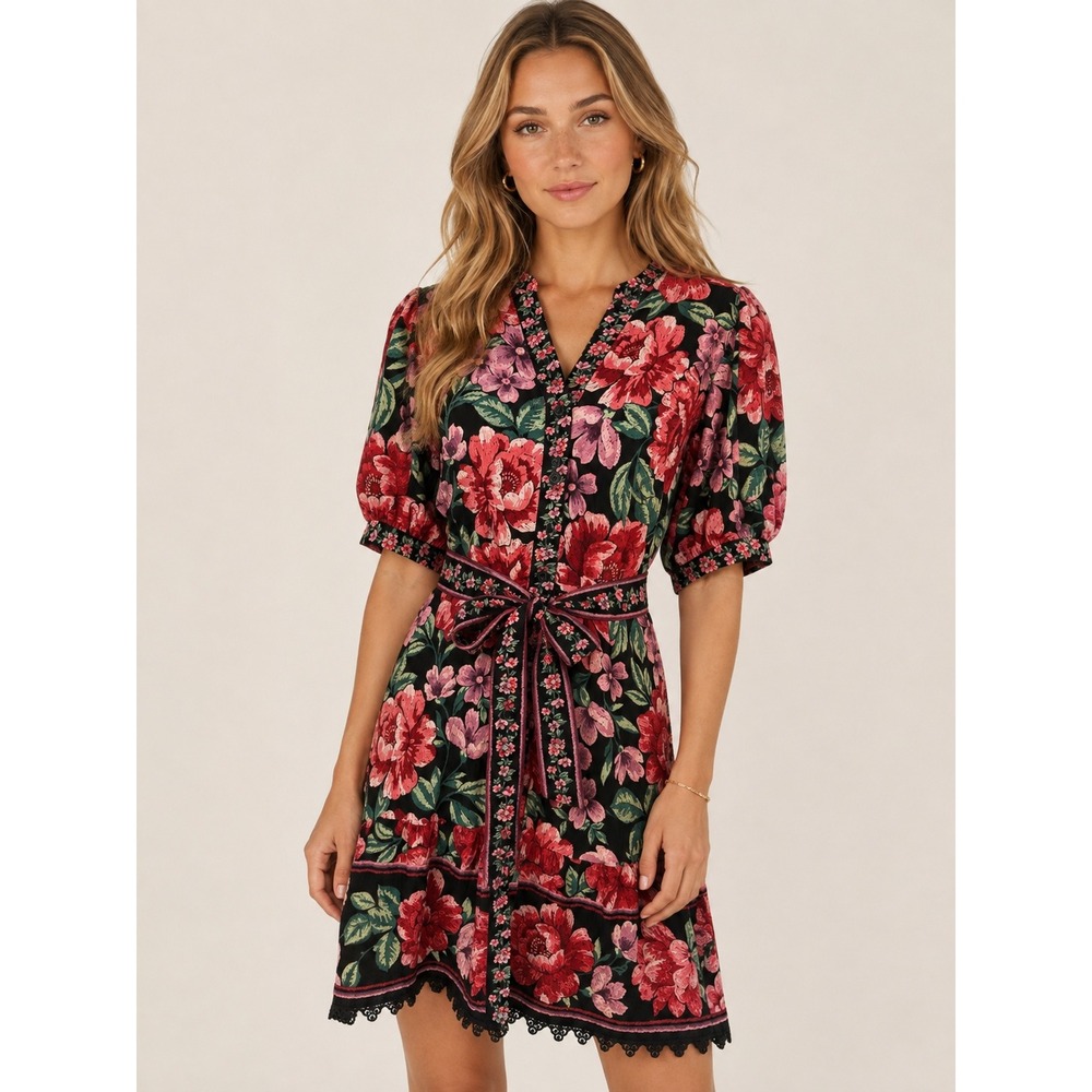Calypso St Barth Floral Print Tie Waist Mini Dress XS NWT Boho
